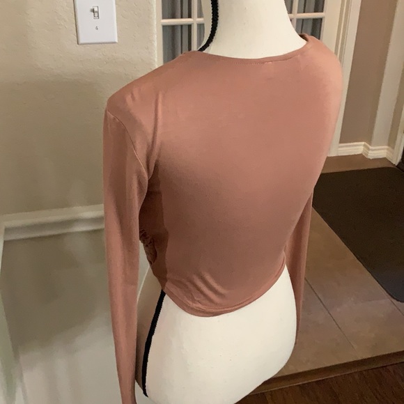 Peach Love tan front twist cropped top - Picture 10 of 17